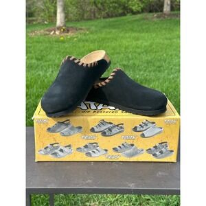 Tatami by Birkenstock Amsterdam Black Suede Whipstitch Clogs Mules 36 L5 Narrow